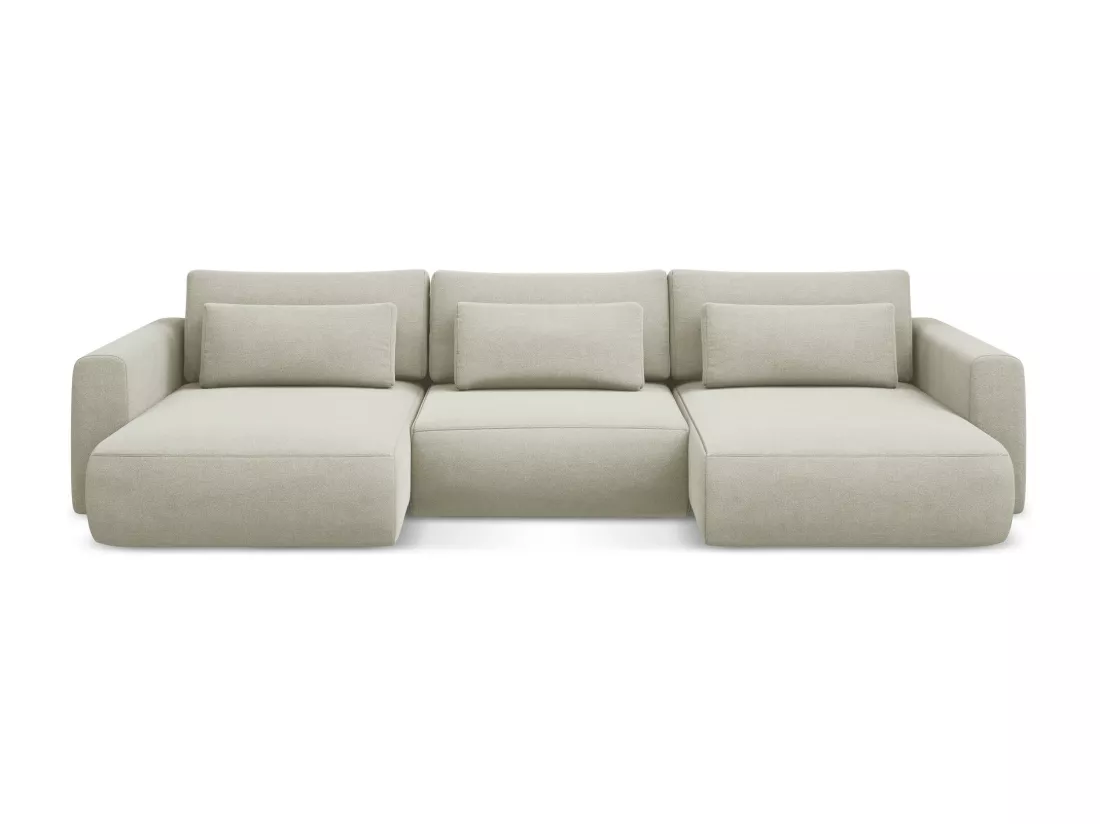 Canapé d'angle panoramique convertible en tissu texturé - beige clair - KAPUA
