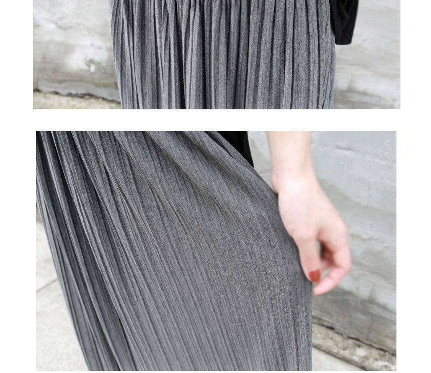 Areumdaun - Effen geplooide maxi-A-lijn rok met elastische taille