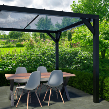 Silvano pergola zwart vurenhout 324 x 324 cm met schaduwdoek