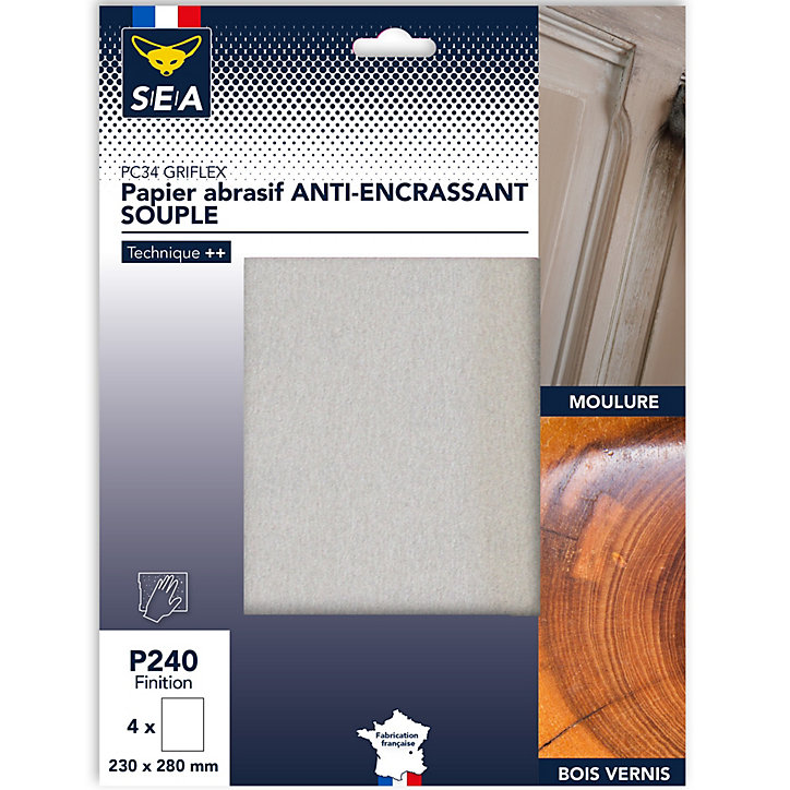 Feuille abrasive 230 x 280 mm grain 320 anti-encrassement, lot de 4