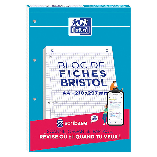 Oxford Bristol 2.0 - Bloc 30 fiches A4 210 x 297mm perforées - blanc quadrillé 5x5