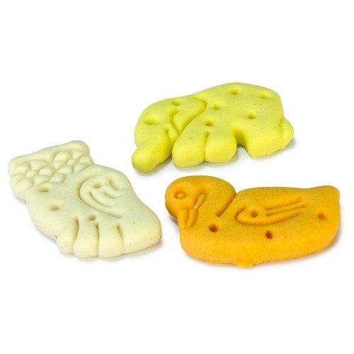 Biscoitos para cães em formato de animais, sabor natural.