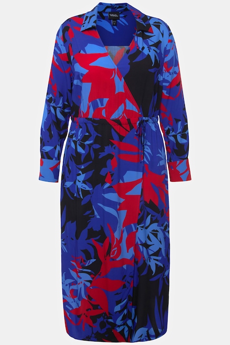 Midikleid, floraler Druck, A-Linie, V-Ausschnitt, Langarm