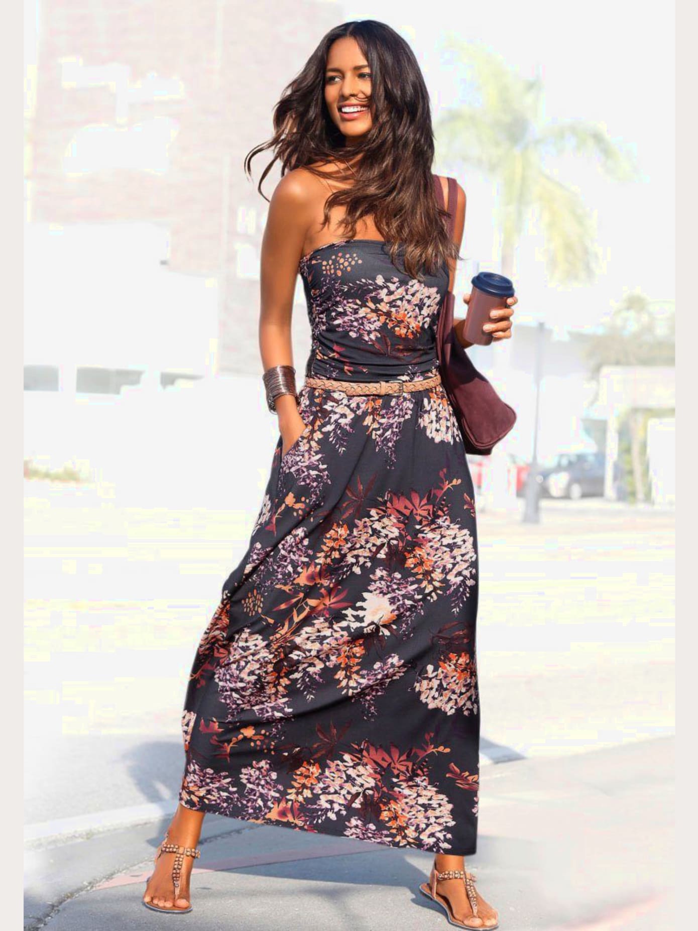 Robe longue bandeau, encolure élastiquée