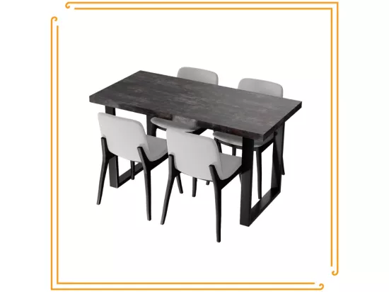 Table de cuisine pour salle à manger Loft, disponible en couleur béton foncé avec des pieds noirs.