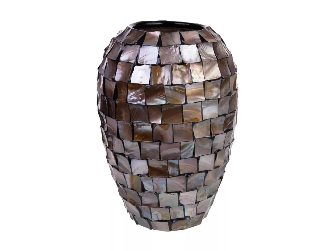 Vase en nacre marron et bois D24x35h cm
