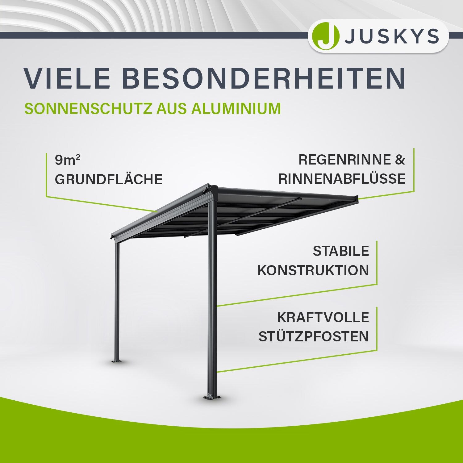 Juskys Terrassendach Borneo 3x3 m Aluminium mit Doppelstegplatten Terrassenüberdachung Anthrazit
