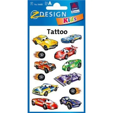 Avery Zweckform 56685, Kinder Tattoos, Rennfahrzeuge, 12 Aufkleber