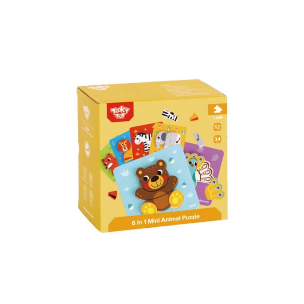 Tooky Toy Kinder Puzzle 6er Set TL636 Holz 3D Tiere ab 12 Monaten 34 Puzzleteile orange