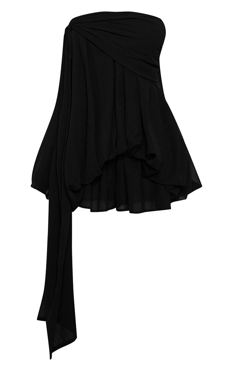 Noir Combinaison-short Drapée À Jupe Bouffante Et Bustier En Mousseline