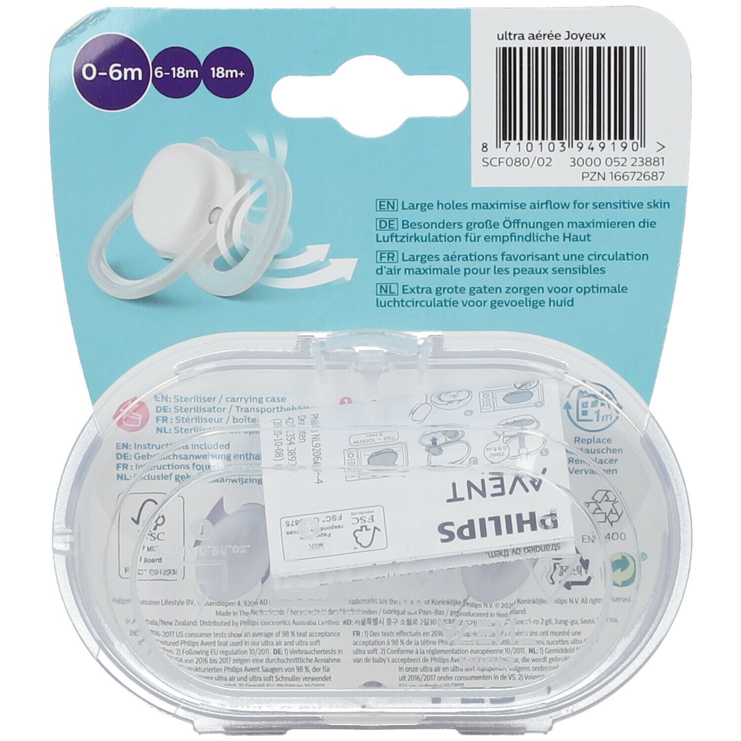 PHILIPS Avent Ultra Air Happy Schnuller 0-6 Monate, rosa/ lila