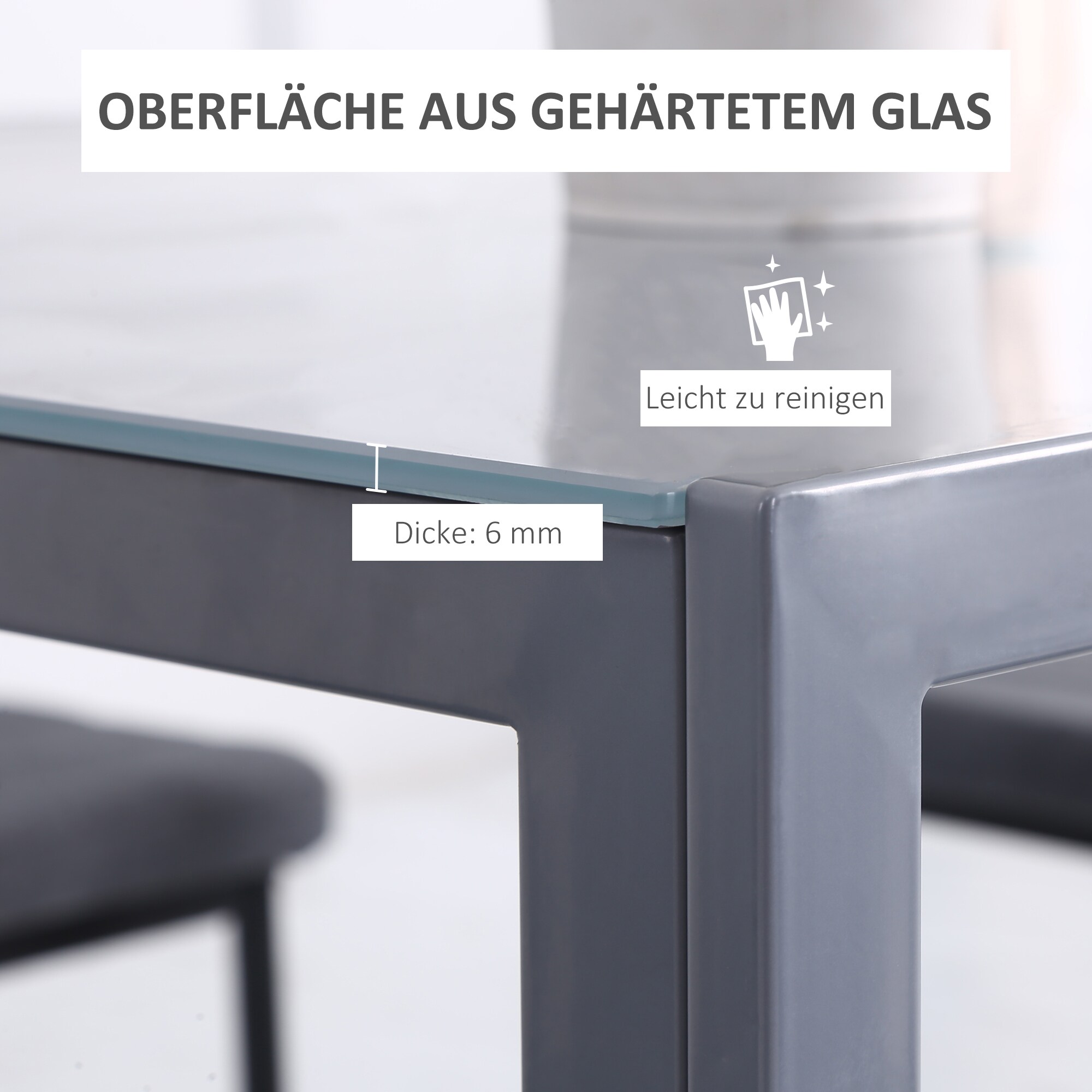 HOMCOM Esstisch mit Tischplatte aus Hartglas grau 75L x 75B x 75H cm