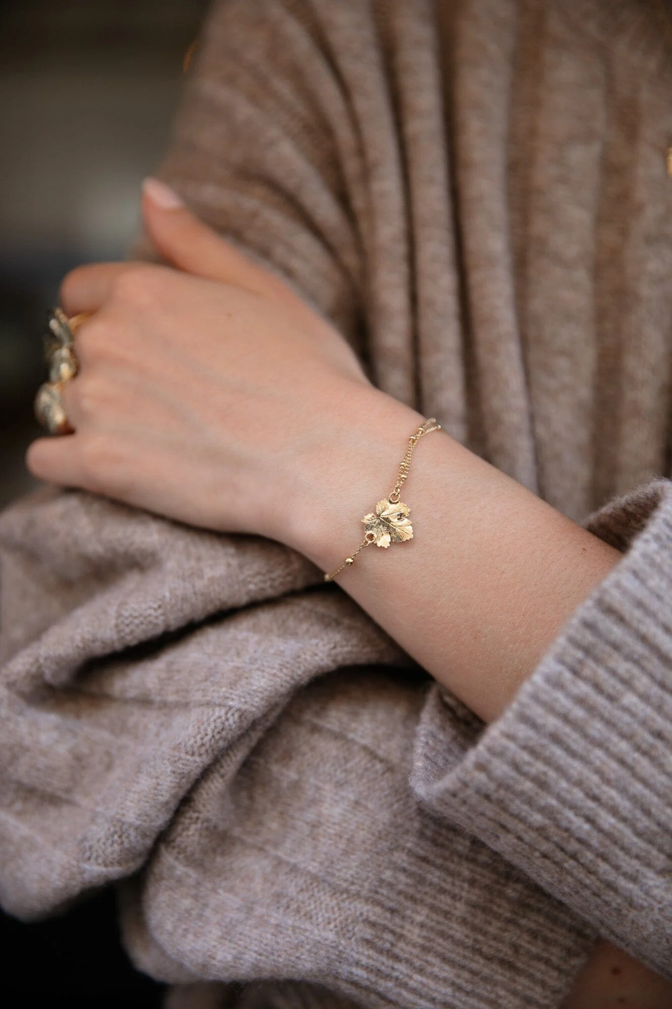 HÉRA - Bracelet feuille doré à l'or fin | Doré