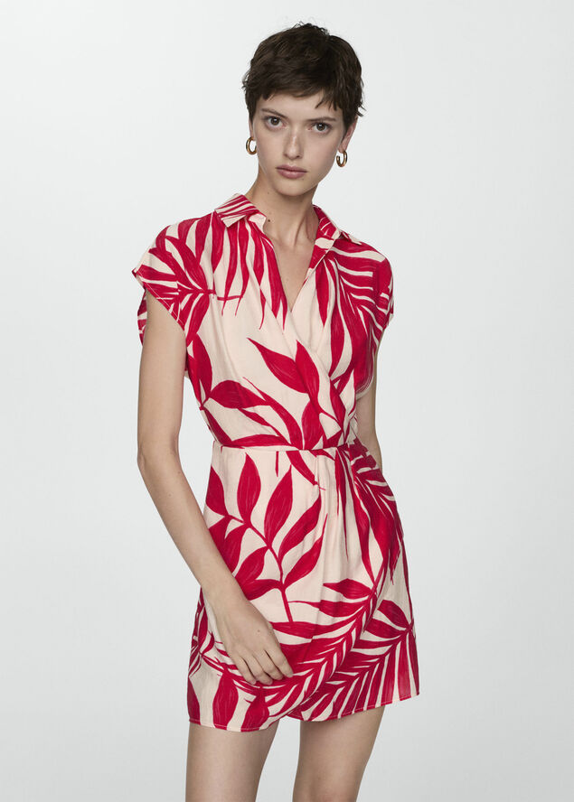MANGO Print wrap dress Light beige