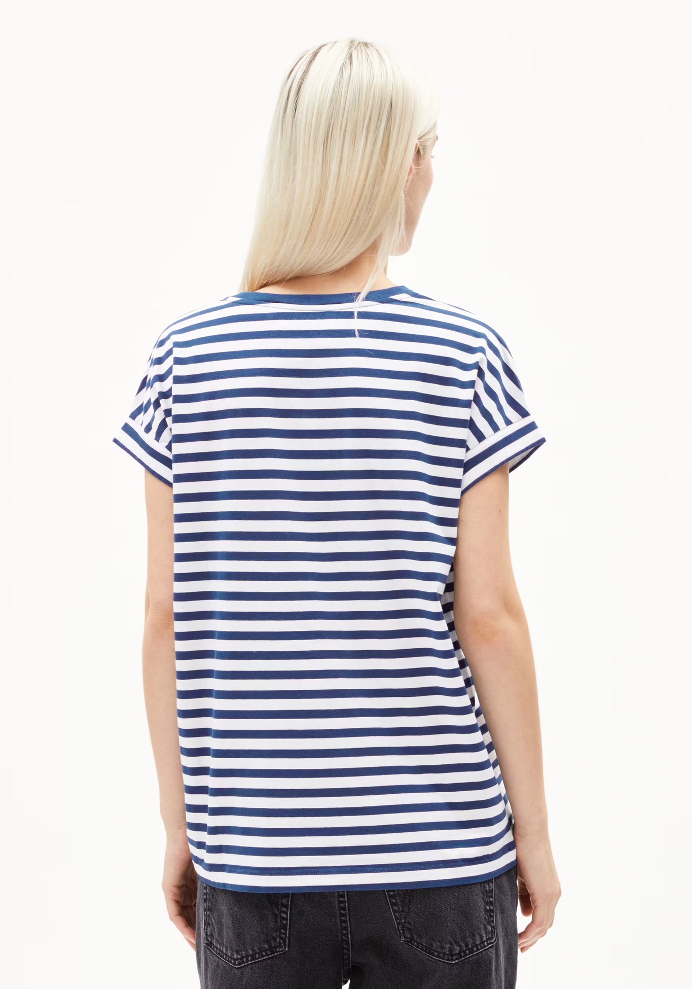 Armedangels T-Shirt Idaara Stripes White-Lapis Blue