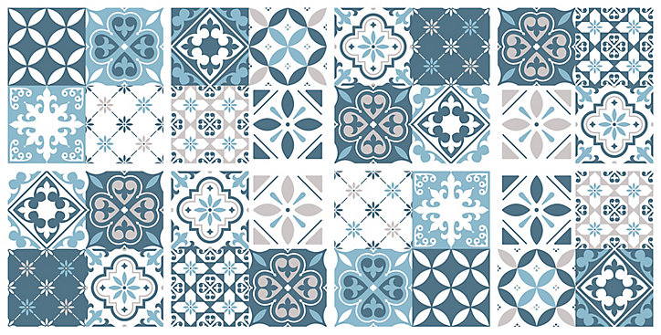Lot 8 carreaux adhésifs décoratifs Vinyl Way Florence Dada Art effet carreau de ciment bleu L.20 x L.20 cm x ep.1,3 mm
