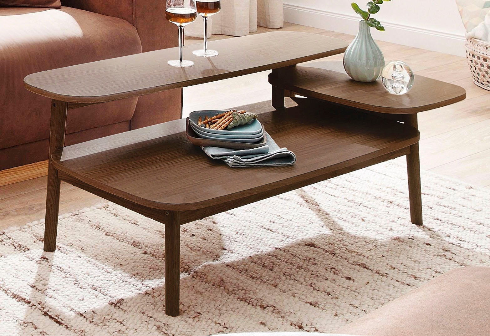 Woodman Couchtisch »Eichberg, Kafeetisch, Sofatisch, Wohnzimmertisch« mit 3 verschiedenen Ebenen, Breite 120 cm, FSC®-zertifiziert