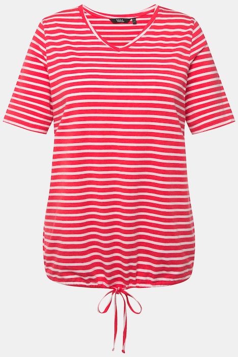 Shirt, Ringel, Saumband, V-Ausschnitt, Halbarm