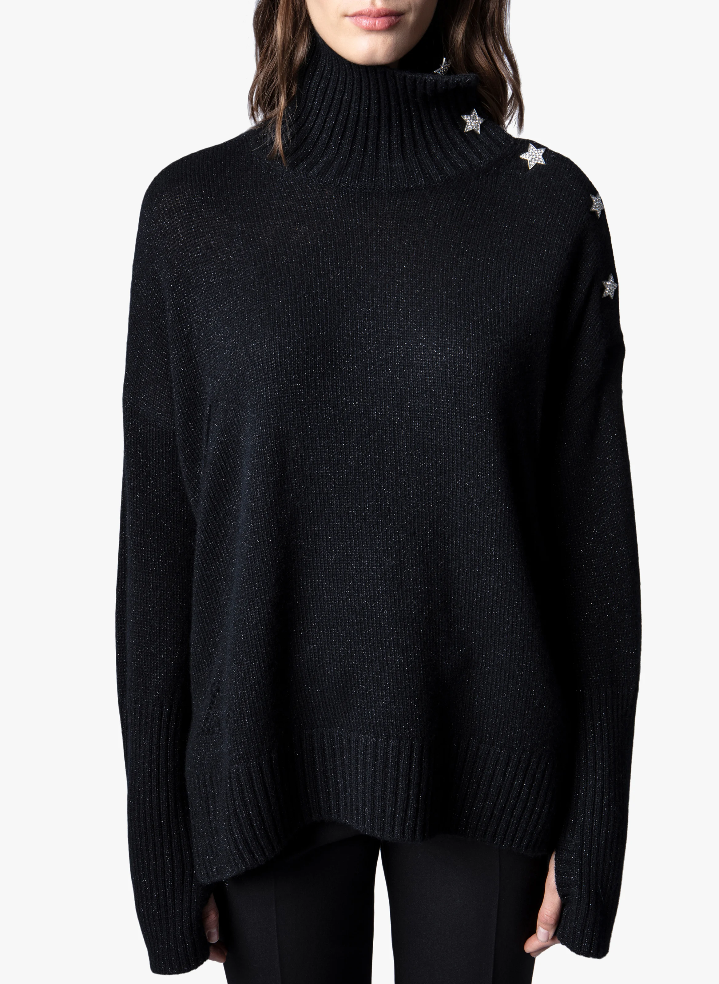 ALMA - Pull col montant en cachemire mélangé | Noir