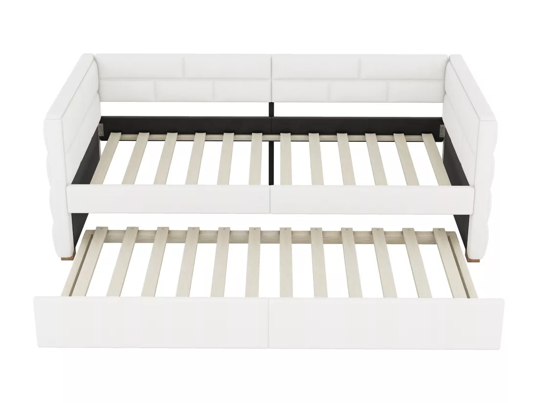 Lit banqueet avec lit gigogne 90x190/200cm - en tissu lin - Beige
