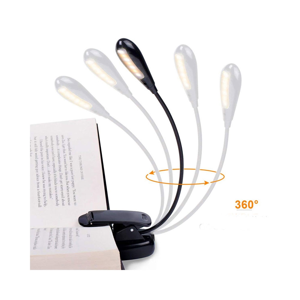 Mini LED Leselampe biegbar Schwanenhals mit Clip Halterung - Schwarz