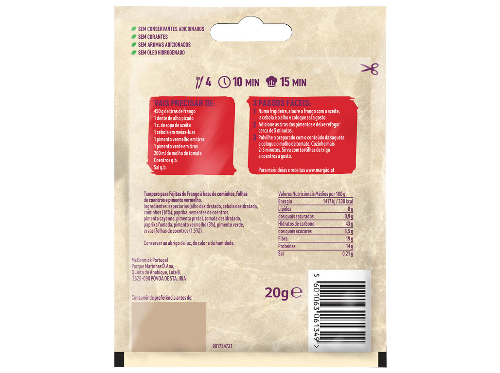 MISTURA P/ FAJITAS MARGÃO 20G