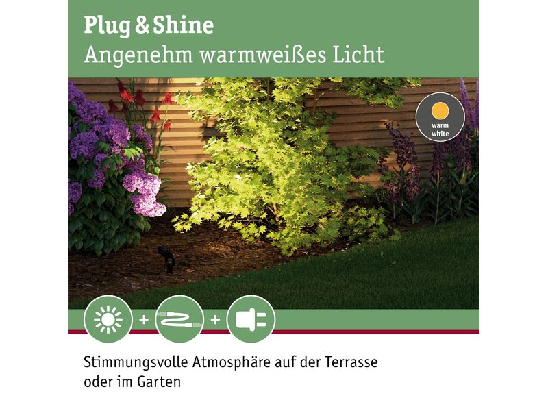 Paulmann Gartenspot Plug & Shine Sting 100° 3000 K, Basisse Setzen Sie Lichtakzente im Garten