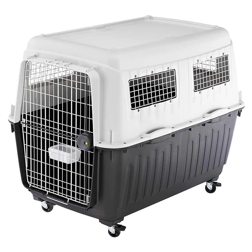 Transport pour grands chiens atlas 80, avec mangeoire et accessoires, fermeture de sécurité, grilles d'aération