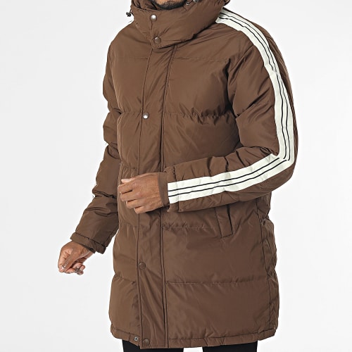 Doudoune Capuche A Bandes Marron