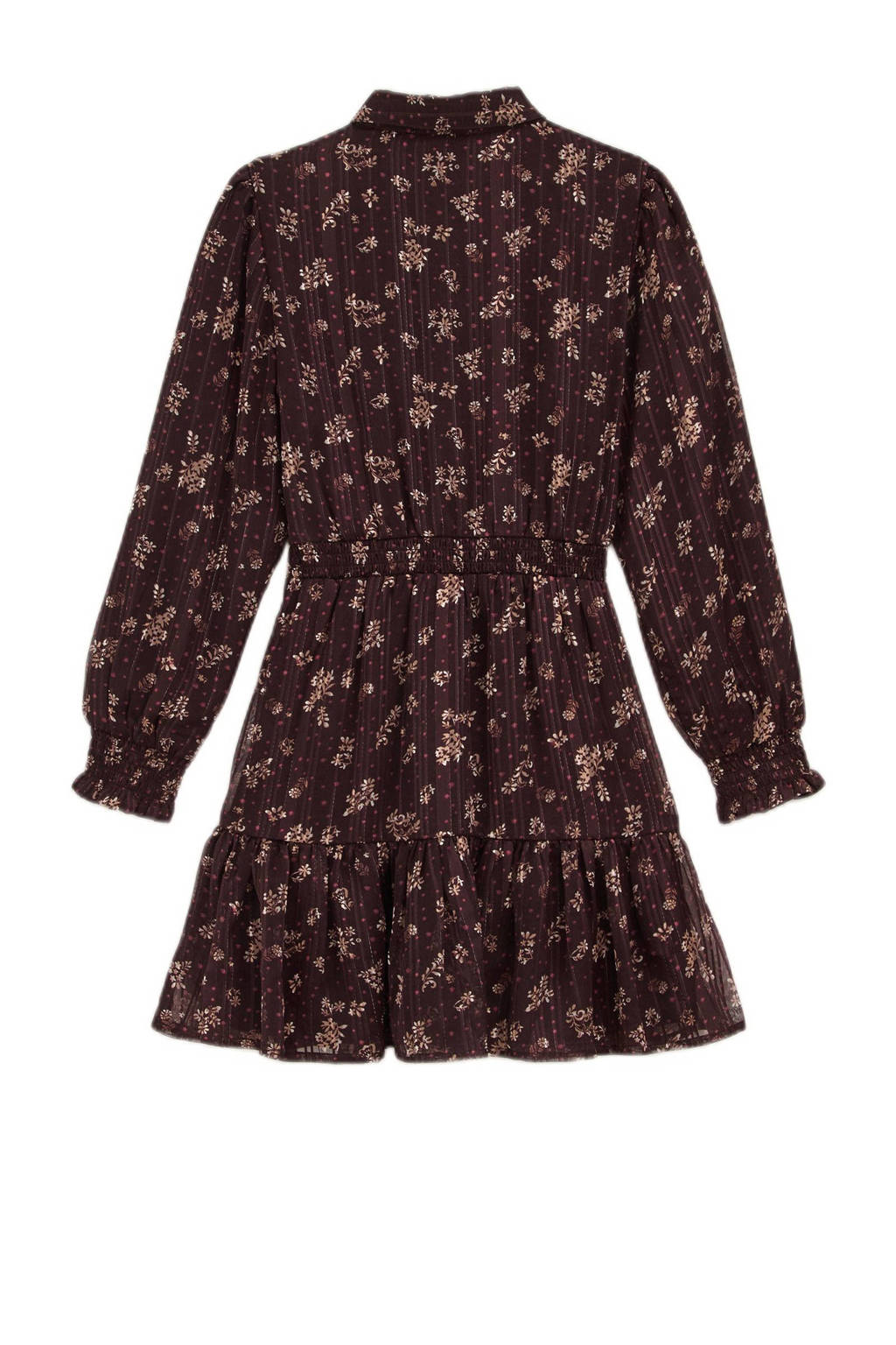 WE Fashion gebloemde blousejurk donkerbruin/beige