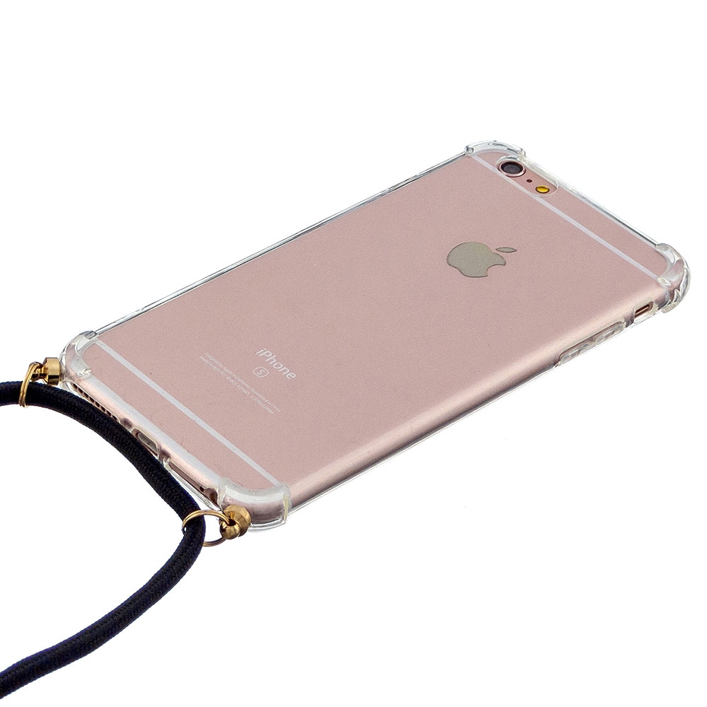 iPhone 6 / 6S Necklace Gummi Hülle Air Cushion Fallschutz   Handykette (150cm) - Schwarz / Gold