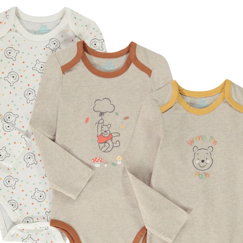 Lot de 3 bodies en jersey imprimé Winnie l'Ourson pour bébé garçon - Ecru