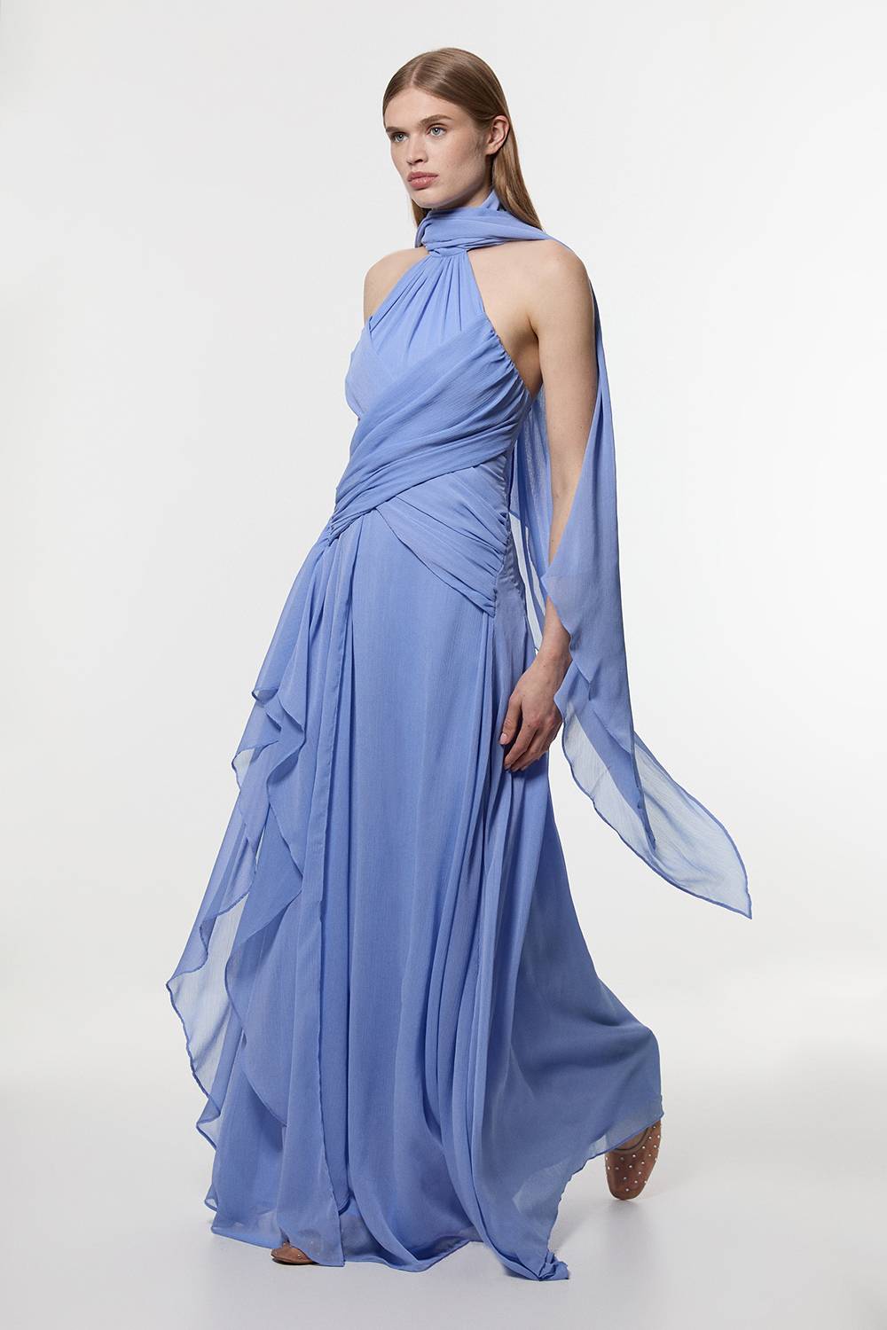 KarenMillen Robe Maxi En Georgette Gaufrée Tissée Avec Croisé Devant Petite Taille