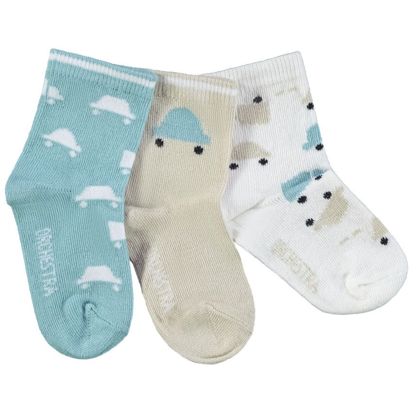 Lot de 3 paires de chaussettes motifs voitures pour bébé garçon - Marron