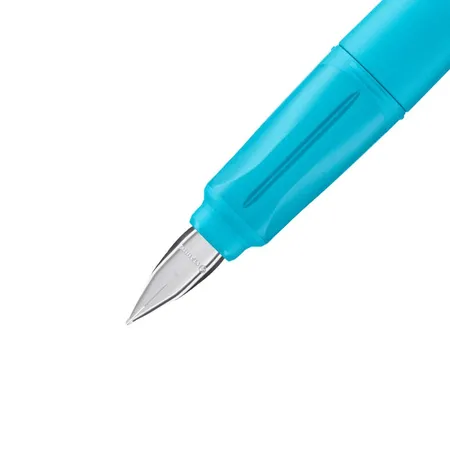 Schulfüller mit Linkshänder-Feder L - STABILO EASYbuddy FRESH in hellblau/limette - blau (löschbar) - inkl. Patrone