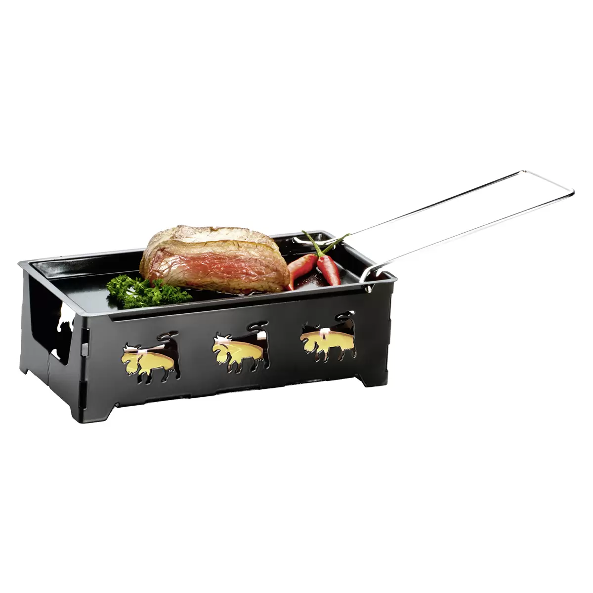 Raclette mit Rechaudkerzen Kuhdekor Schwarz