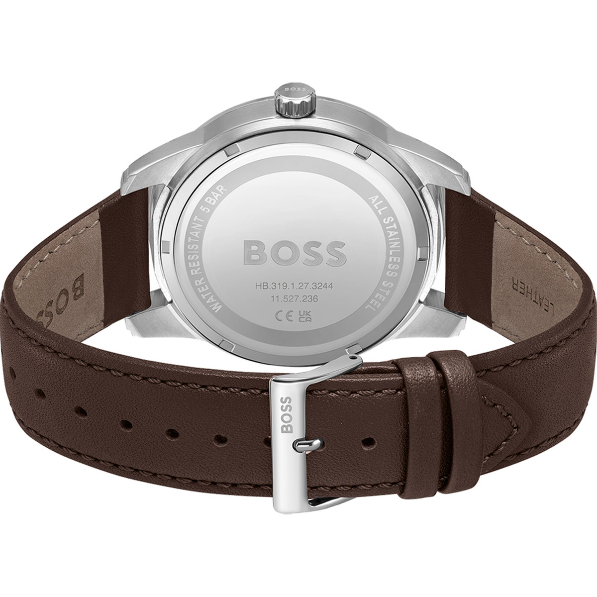Montre Boss homme automatique acier bracelet cuir marron