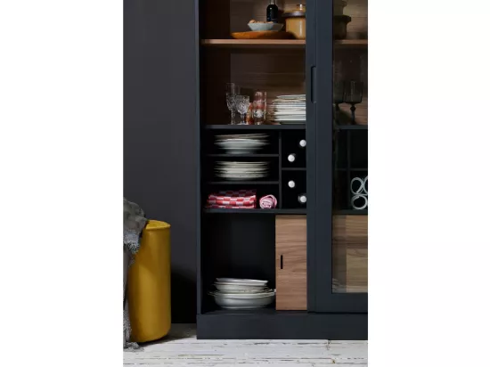 James - Vitrine 2 portes en bois H200cm - Noir