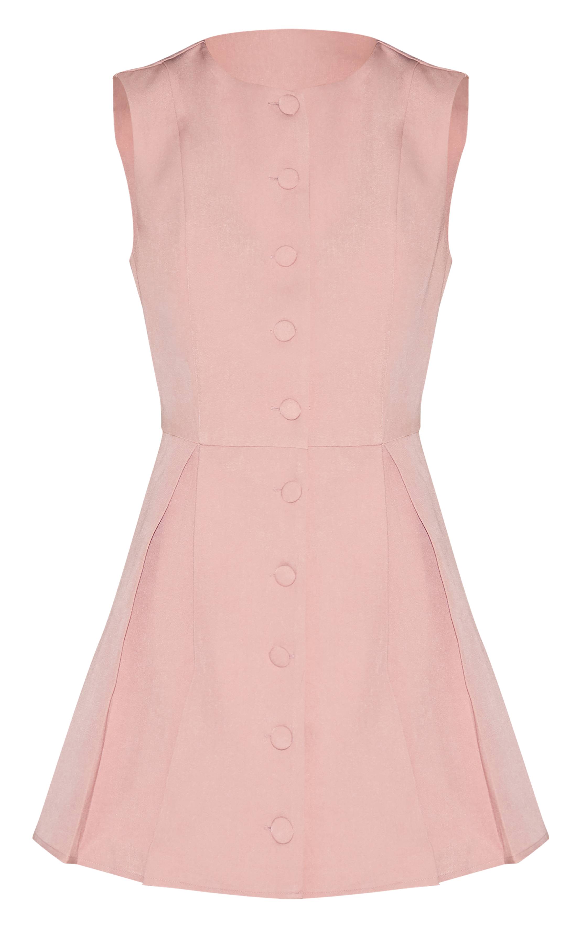 Rose Bébé Robe Droite Plissée Boutonnée En Tissu Structuré