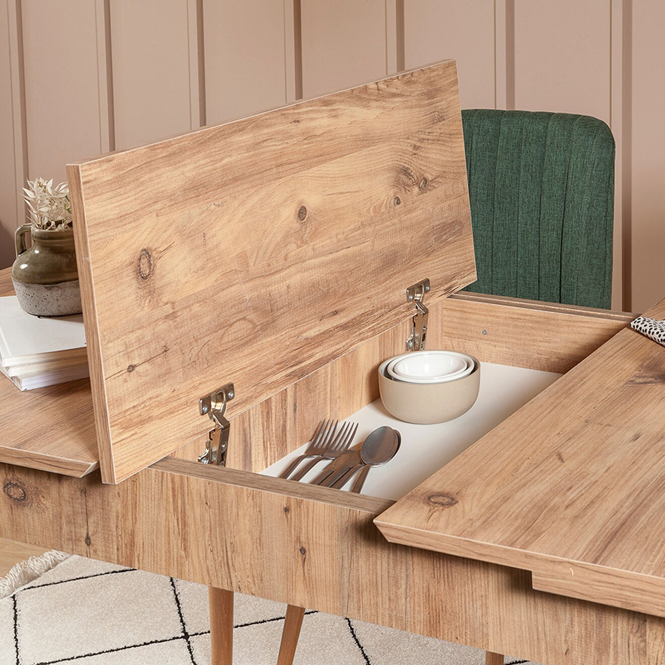 Wooden Art Table Vina 1070 pin/vert - 80x129x75cm
