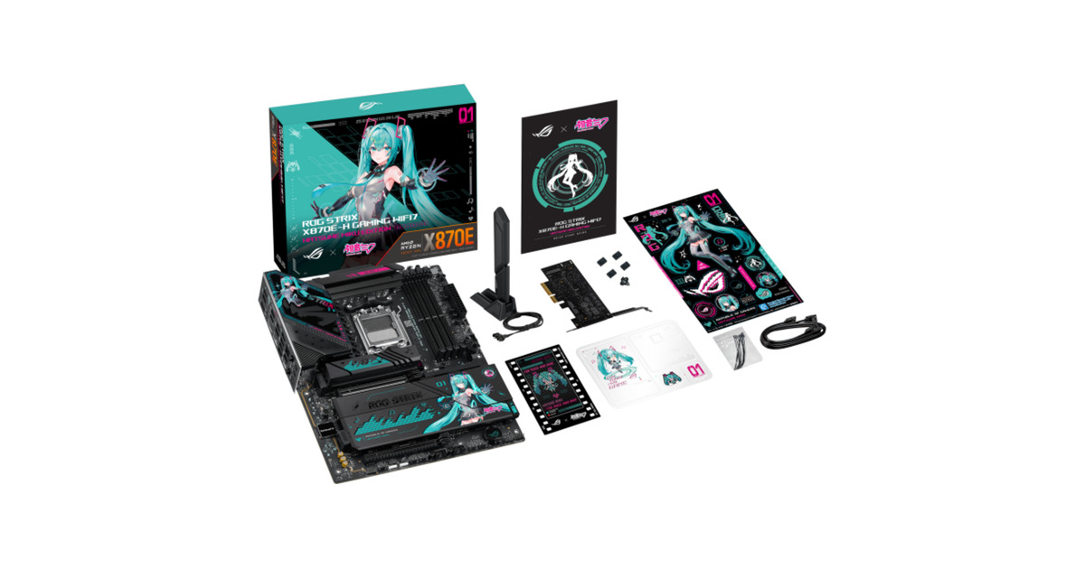 ASUSROG Strix X870E-H Gaming WiFi7 Hatsune Miku Edition socket AM5 moederbord  (Zwart, RAID, 5 Gb-LAN, WLAN, BT, Sound, ATX)