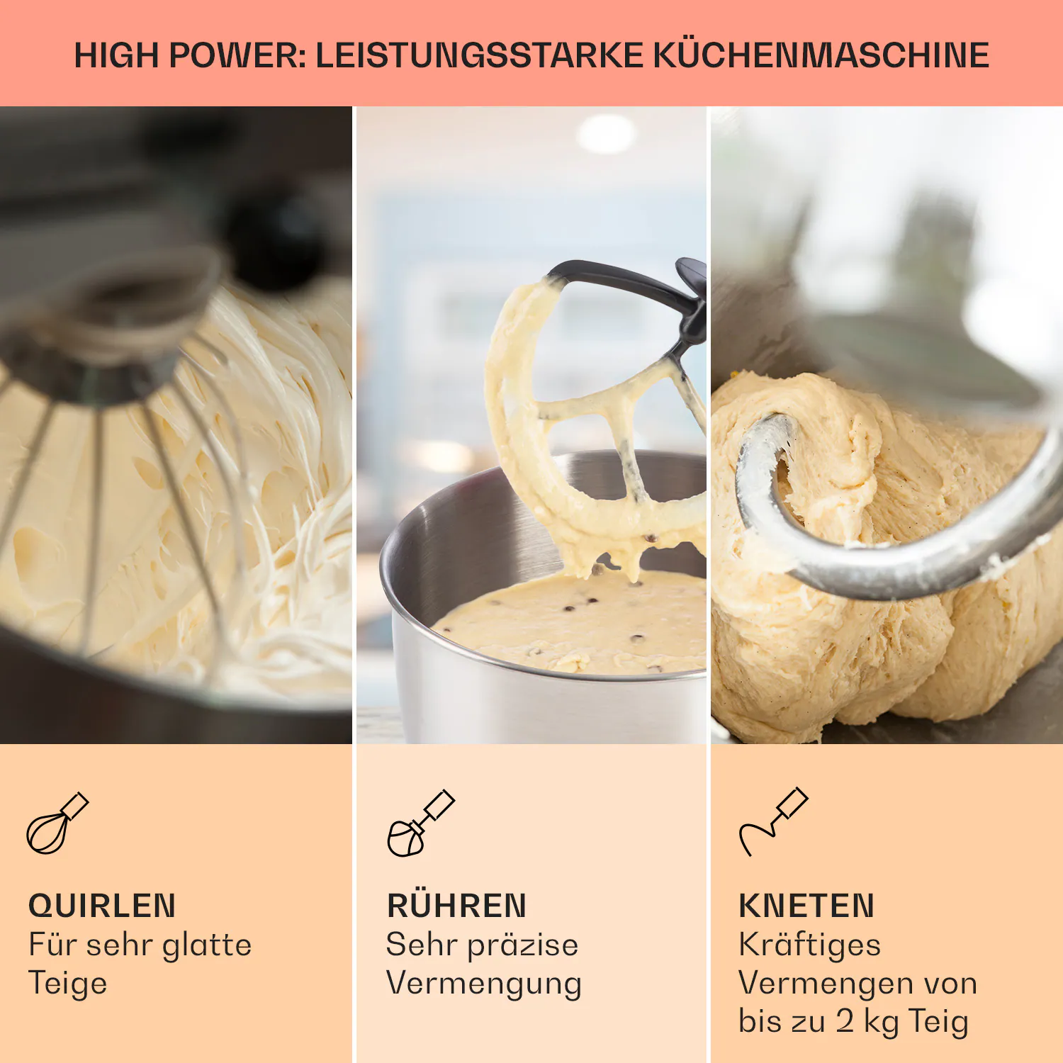 Bella Pico 2G Küchenmaschine 1300W 1,7PS 6 Stufen 5 Liter Rot