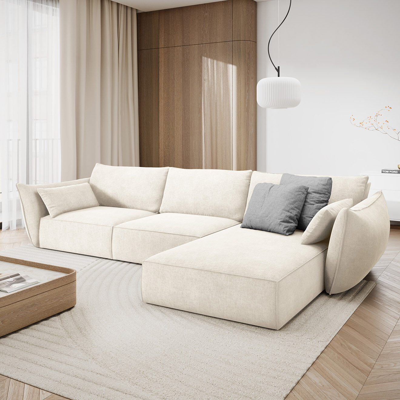 Mazzini Sofas Canapé D'Angle Droit Vanda 5 Places 2 beige clair - 208x166x85 cm