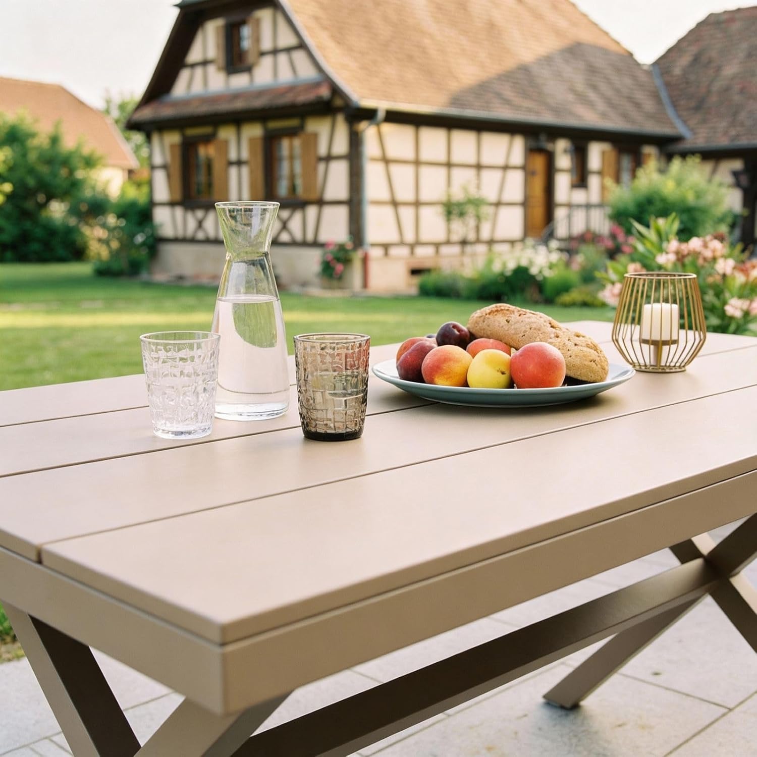 CARO-Möbel Gartenmöbelset ISOLA mit Tisch und 6 Stühlen, inkl. Sitzkissen, Tisch und Stühle aus Alu, bespannt mit Rope, Tischplatte aus WPC in Holzoptik Natur, Terassenmöbel.