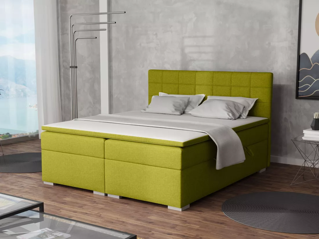 LIT BOXSPRING avec rangements pour la literie Torland, 160x200 cm, Lux 22 (Vert jaunâtre)