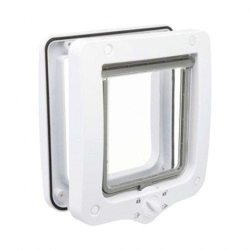 Porta para gatos branca com vedação especial e fecho magnético.