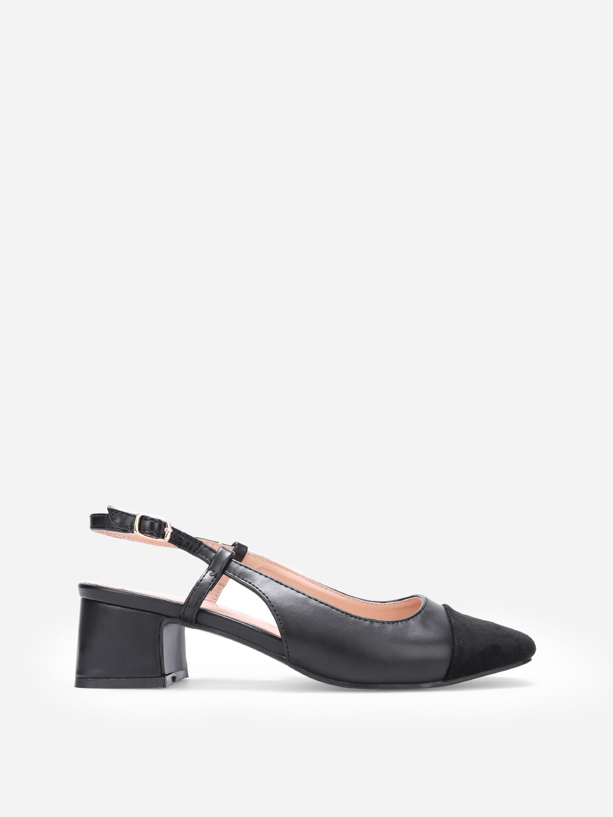 Escarpins slingback bi-matières- Noir