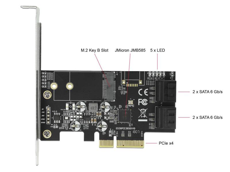 Delock SATA-Controller 4Port SATA & 1Port M.2 SATA PCI-Expr Delock 4 Port SATA und 1 Slot M.2 Key B (Format 2242 und 2230) PCI Express x4 Karte