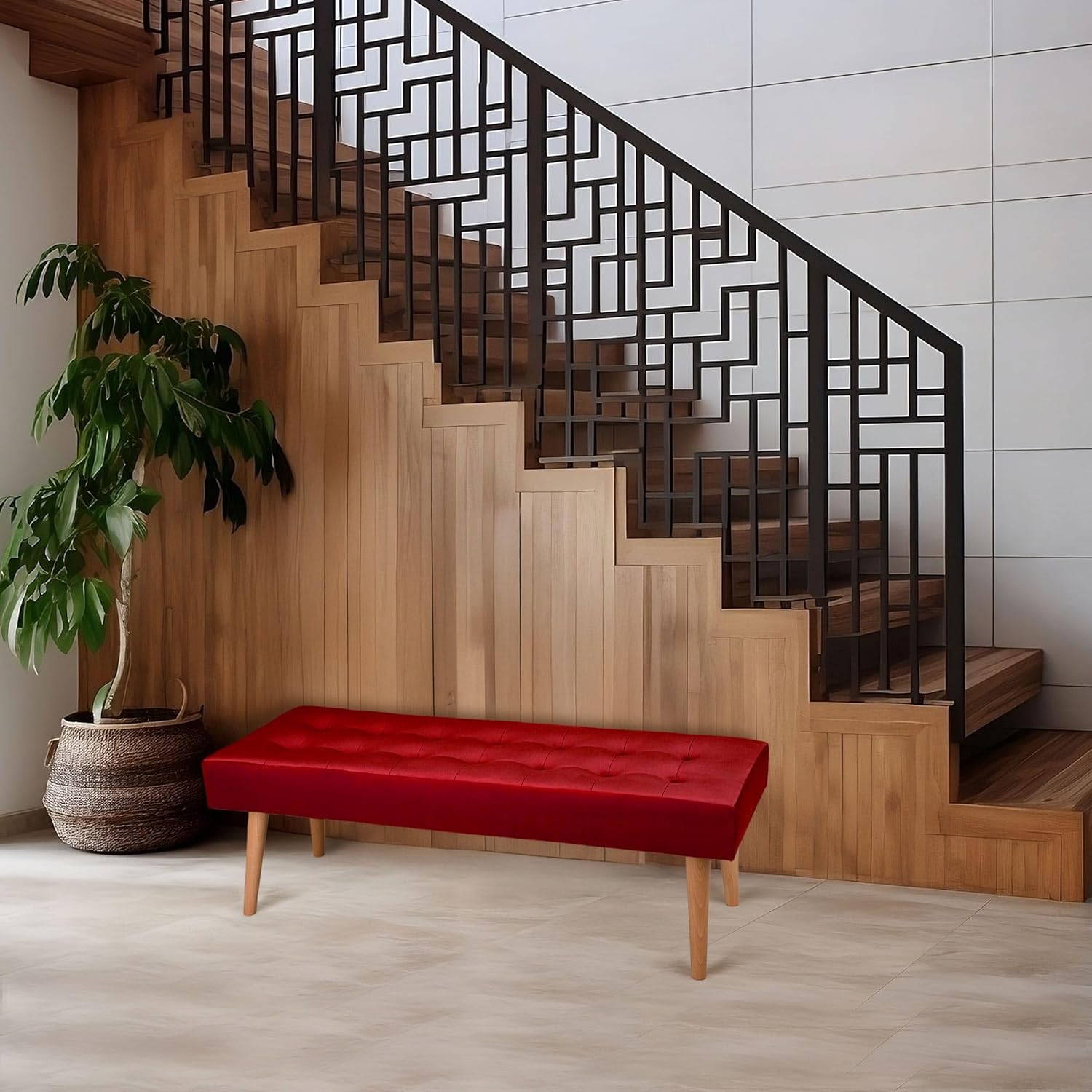 MG Design Polsterbank 45 × 120 cm in Rot – stabiles Holzgestell, weich gepolstert, samtig-weiche Oberfläche mit dezentem Schimmer, pflegeleicht – für Wohnzimmer, Schlafzimmer & Flur