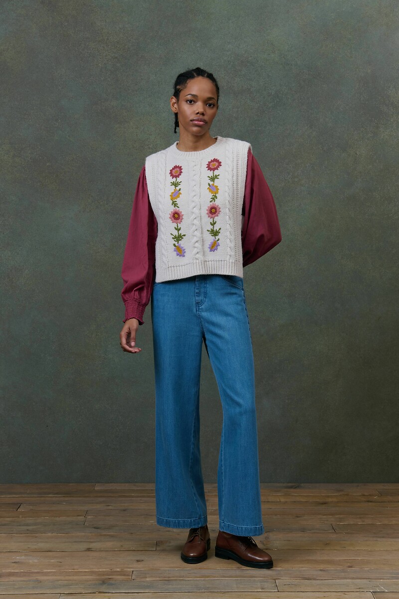 LOUISE MISHA<br>Suéter de gesso com bordado floral, ADELA